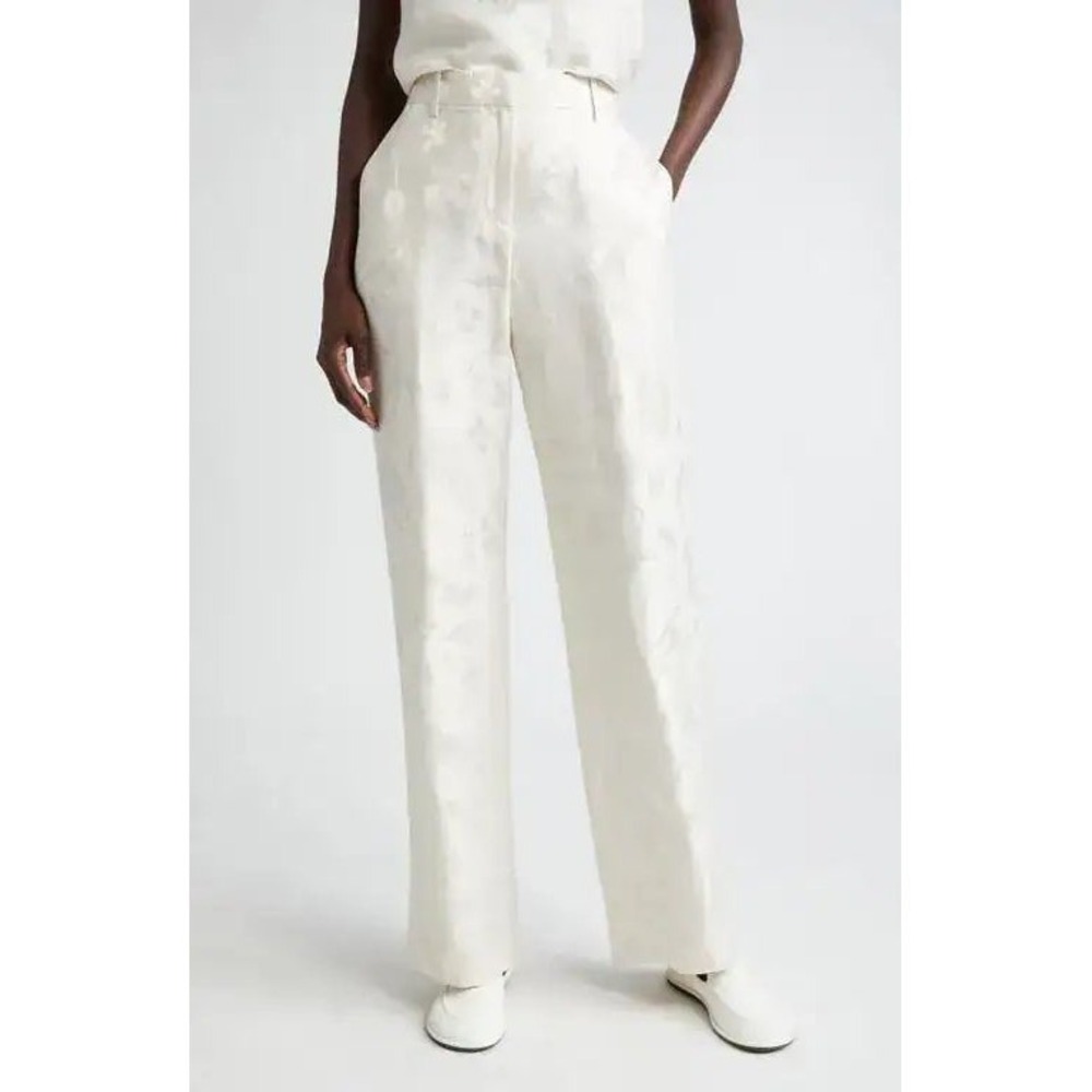 Lafayette 148 New York Gates Floral Jacquard Linen Blend Pants Pebble Size 8 NEW